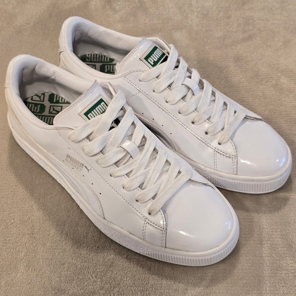 Size 9 White Patent Leather Puma Basket Sneakers Low Lace Classic